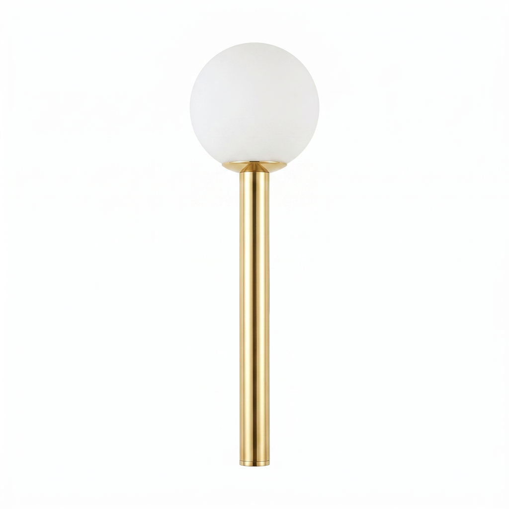 Orbelle opal globe brass wall sconce on a white background