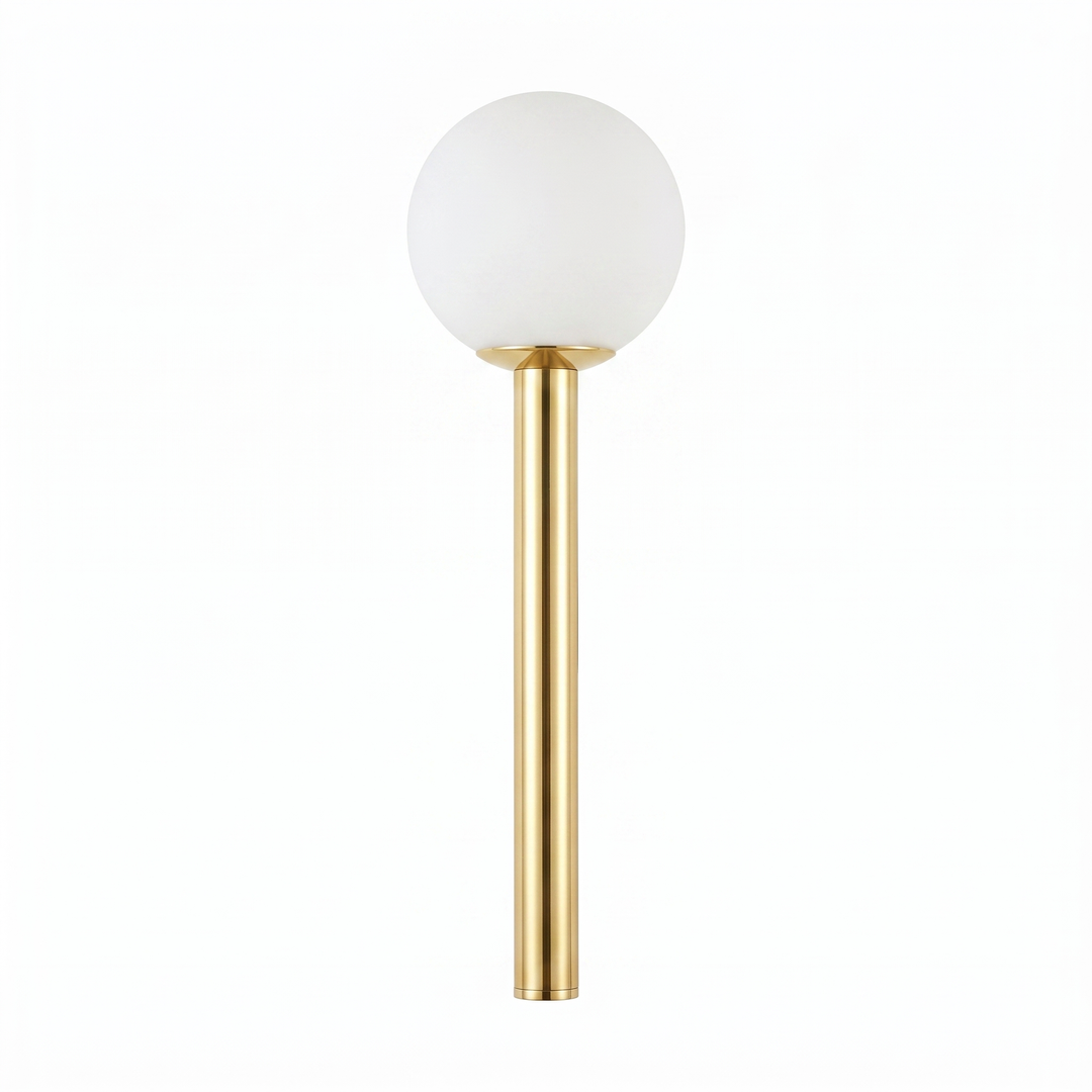 Orbelle opal globe brass wall sconce on a white background