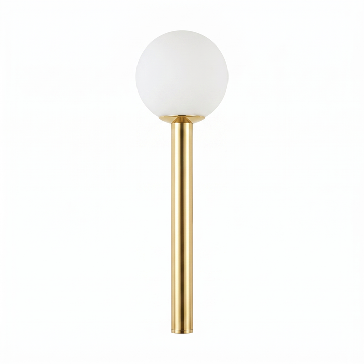 Orbelle opal globe brass wall sconce on a white background