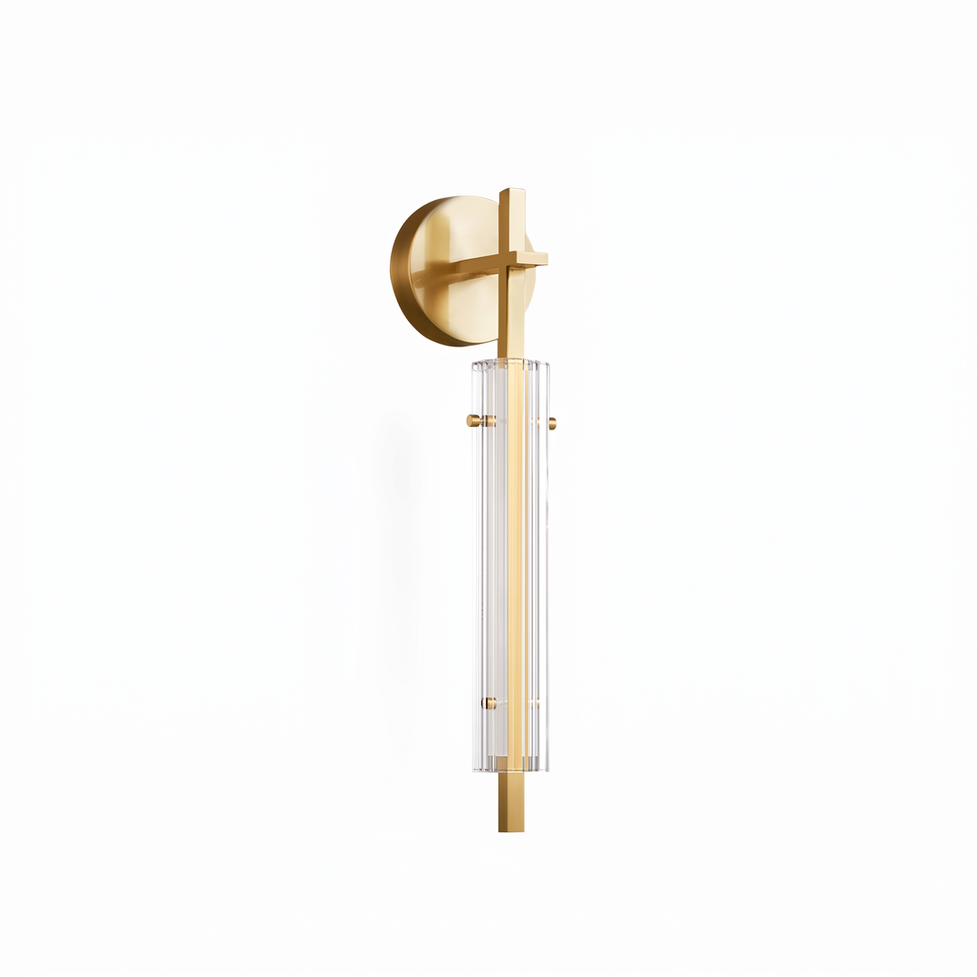 Calderra fluted glass and brass wall sconce on a white background