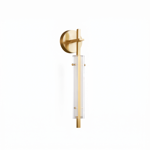 Calderra fluted glass and brass wall sconce on a white background