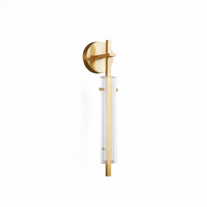 Calderra fluted glass and brass wall sconce on a white background