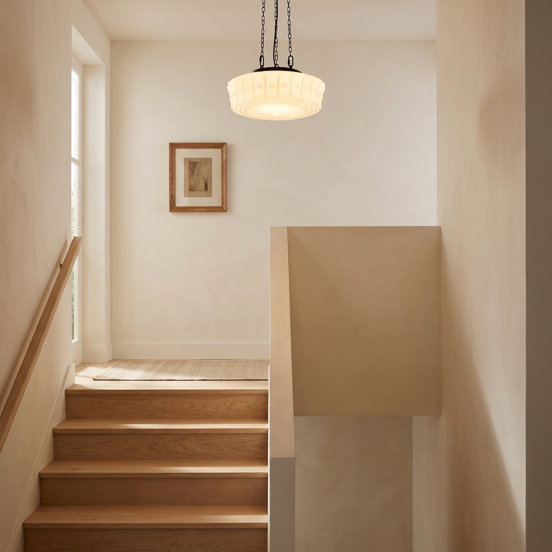 Belara opal dome pendant above a stair landing